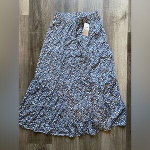 Sky Blue Midi Floral Skirt